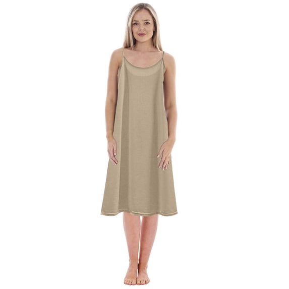 DuoJiaJ Women's Solid Color Inside With A Base Large Size Petticoat Slimming Loose Nightdress (medium Length) Cotton Nightwear For Women Khaki