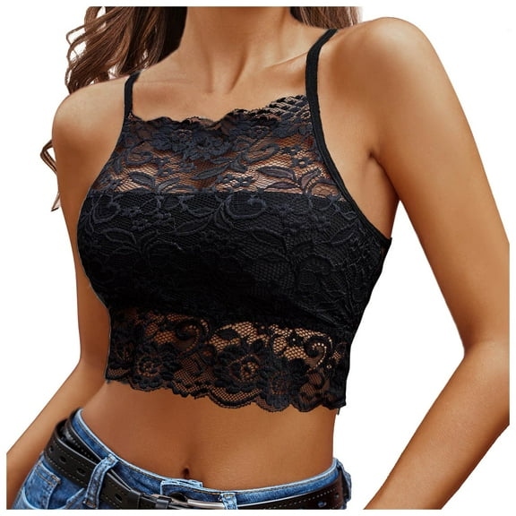 DuoJiaJ Women's Solid Color Lace Crop Top Sleeveless Shirts for Women