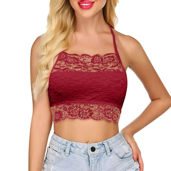 DuoJiaJ Women's Solid Color Lace Crop Top Women’s Lace Trim Tank Tops