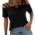 thumbnail image 1 of DuoJiaJ Women's Solid Color Short Sleeve Double Strap Off Shoulder Top Women’s Linen Blend Casual Tops Black, 1 of 4