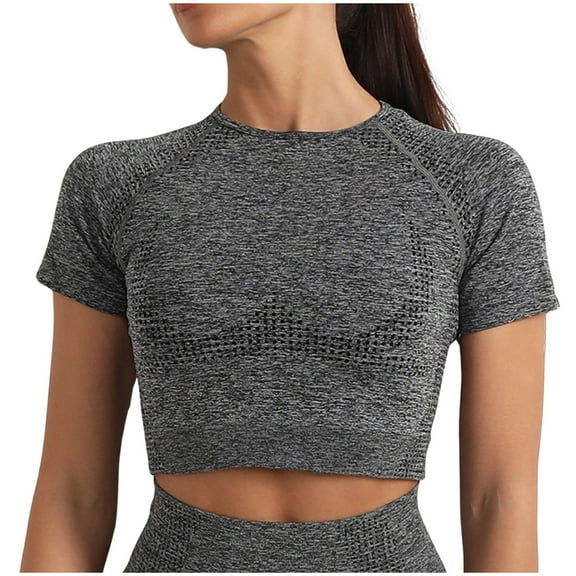 DuoJiaJ Women's Solid Color Sports Yoga Clothing Dot Short Sleeve Top High Elastic Tight Fitness Clothing Running Fast Dry Sportswear Women’s Summer Tops Gray