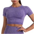 thumbnail image 1 of DuoJiaJ Women's Solid Color Sports Yoga Clothing Dot Short Sleeve Top High Elastic Tight Fitness Clothing Running Fast Dry Sportswear Women’s Summer Tops Purple, 1 of 5