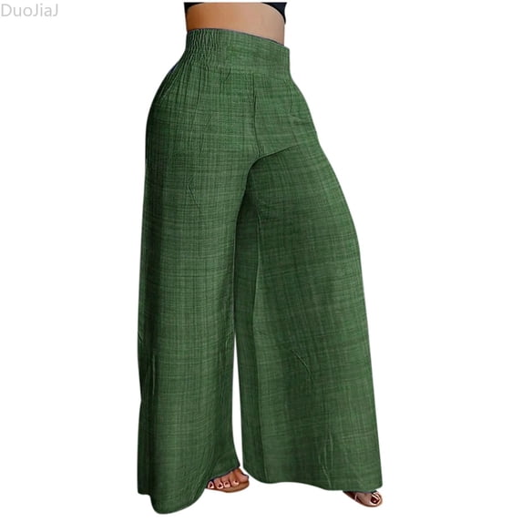 DuoJiaJ Women's Solid Color Spring/summer High Waisted Slimming Wide Leg Pants Casual Pants Women's Lounge Pants Green S