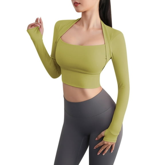 DuoJiaJ Women's Sportswear Two Tops Women With Pad Long Sleeve Sexy Flesh Shielding Yoga Wear Womenâs V-Neck Tops Yellow