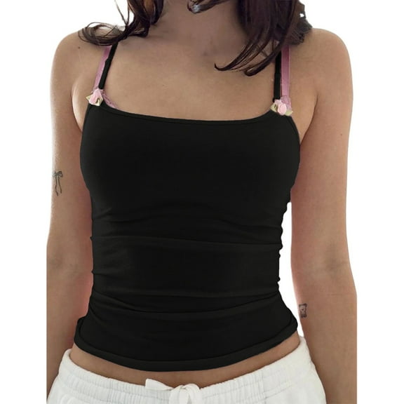 DuoJiaJ Women's Spring And Summer Solid Color Knitted Hot Girl Casual Tank Top With Strap Top Women’s Cami Tanks
