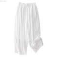 thumbnail image 1 of DuoJiaJ Women's Spring/Summer Solid Color Literary Lace Up Elasticated Waist Wide Leg Plus Size Loose Cropped Casual Pants Women's Wide Leg Pants White M, 1 of 5