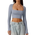 thumbnail image 1 of DuoJiaJ Women's Square Neck Shirt Long Sleeve Tees Fitted Going Out Tops Blue L, 1 of 5