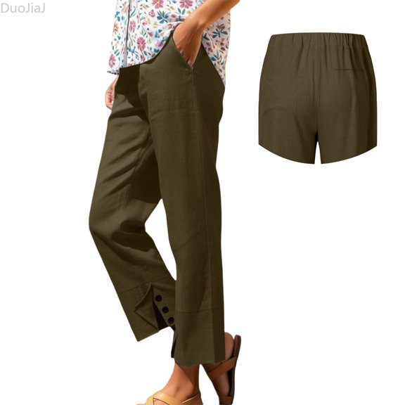 DuoJiaJ Women's Straight Leg Pants Split Hem Button Back Pockets S-XXXXXL