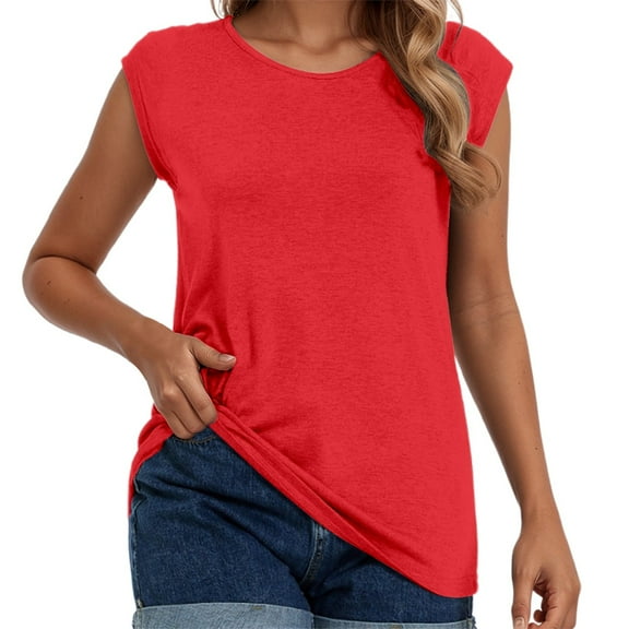 DuoJiaJ Women's Summer Casual Pure Color Sleeveless T Shirt Women’s Tank Tops Red
