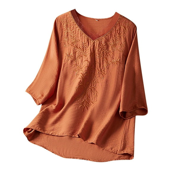 DuoJiaJ Women's Summer Chinese Embroidery Cardigan Top Retro Art Heavy Industry T Shirt Women’s Crop Tops Red