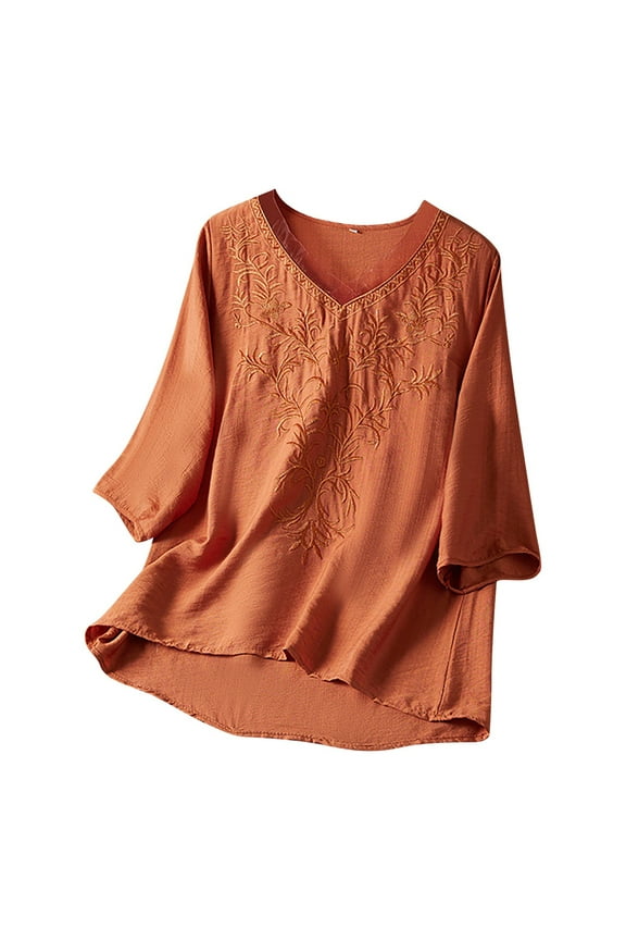 Women's Summer Chinese Embroidery Cardigan Top Retro Art Heavy Industry T Shirt Women’s Crop Tops Red