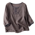 thumbnail image 1 of DuoJiaJ Women’s Summer Linen 3/4 Sleeve T Shirt Ethnic Style Casual Embroidered Vintage Fashion Top Women’s Crop Tops Gray, 1 of 4