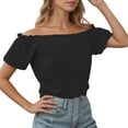 thumbnail image 1 of DuoJiaJ Women's Summer Off Shoulder Blouse With Ruffles Casual Wear Lightweight Comfortable Tops Shirt Women's Linen Shirts Black L, 1 of 4