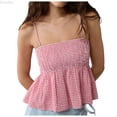 thumbnail image 1 of DuoJiaJ Women's Summer Plaid Tank Tops Spaghetti Strap Square Neck Flowy Ruffle Hem Gingham Shirt Top Ladies Tank Tops Red M, 1 of 3
