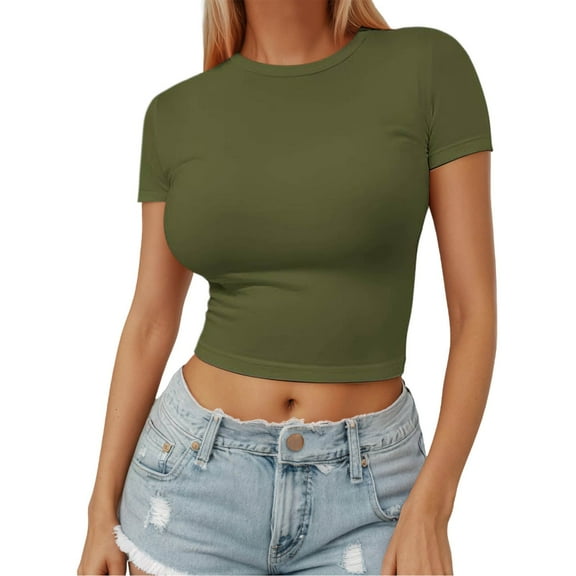 DuoJiaJ Women's Summer Pullover A Thin Round Neck Fashionable Short Sleeved Milk Silk Top Plus Size Women’s Tops Green S