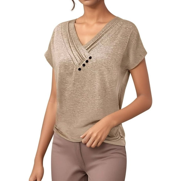 DuoJiaJ Women's Summer Solid Color V Neck Casual Short Sleeve T Shirt Women’s T-Shirts Yellow