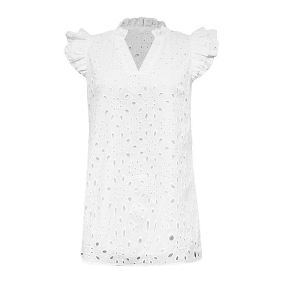DuoJiaJ Women's Summer V Neck Hollow Out Sleeveless Vest T Shirt Casual Vacation Party Top With Flutter Sleeves Plus Size Off-Shoulder Party Tops White XL