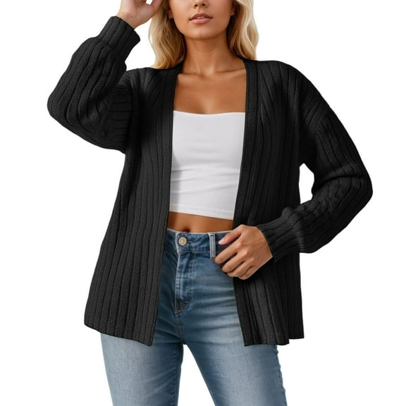 DuoJiaJ Women's Sweater Coat Everyday Cardigan For Fall And Winter Ribbed Microfiber Design Versatile Fashion Layering Piece Womens Jacket Black XXL