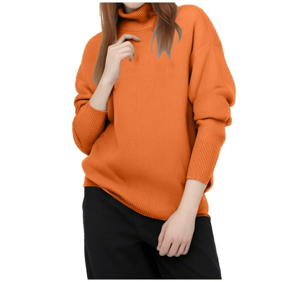 DuoJiaJ Women's Sweater Loose Turtleneck Sweater Warm Solid Pullover Knitwear Basic Women Tops Autumn Winter Sweaters For Women Clearance Red M