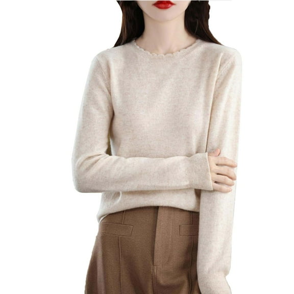 DuoJiaJ Women's Sweaters Cable Knit Long Sleeve Casual Slim Fit Pullover Fall Tops Beige L