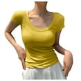 thumbnail image 1 of DuoJiaJ Women's T Shirts Short Sleeve Scoop Neck Basic Going Out Tops Fashion Slim Fit Tee Cloud Pro Collection Thermal Underwear Women Plus Size Warm Winter Yellow M, 1 of 5
