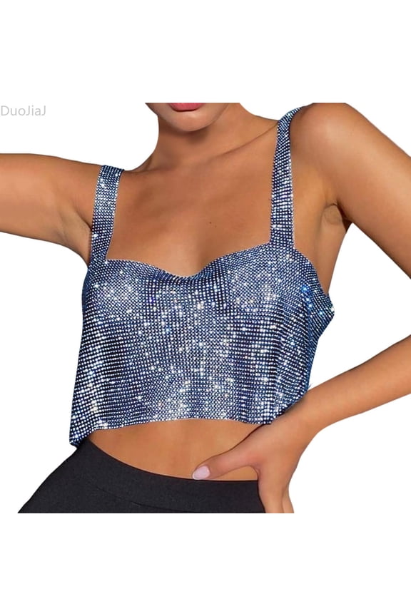 Women's Tank Top Color Beaded Top Crop Top Bra Summer Blue M