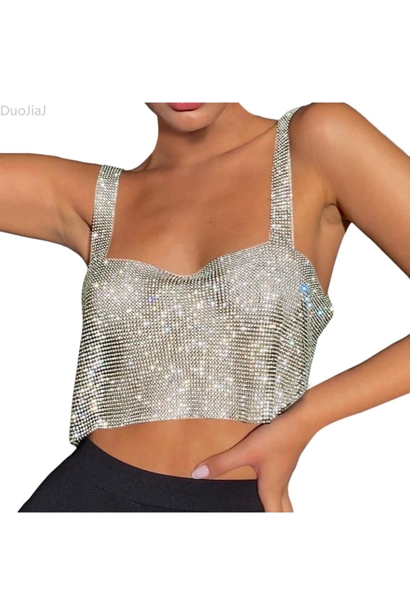 Women's Tank Top Color Beaded Top Crop Top Bra Summer Silver S