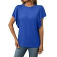 thumbnail image 1 of DuoJiaJ Women's Textured Round Neck Flutter Sleeve T Shirt For Casual Wear Women’s Boho Flowy Summer Tops Blue, 1 of 5