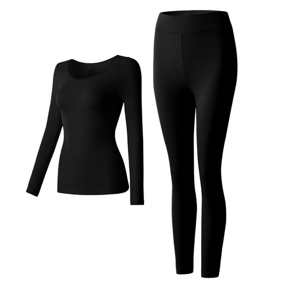 DuoJiaJ Women's Thermal Underwear Brushed Long Underwear Set Cold Weather Pajama Set Ladies Thermal Underwear Black L