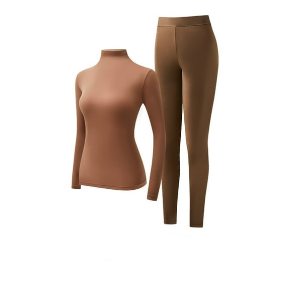 DuoJiaJ Women's Thermal Underwear Brushed Long Underwear Set Cold Weather Pajama Set Ladies Thermal Underwear Brown XL