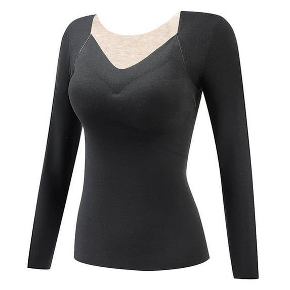 DuoJiaJ Women's Thermal Underwear Brushed Long Underwear Set Cold Weather Pajama Tops Women's Thermal Underwear Set -Lined Black M