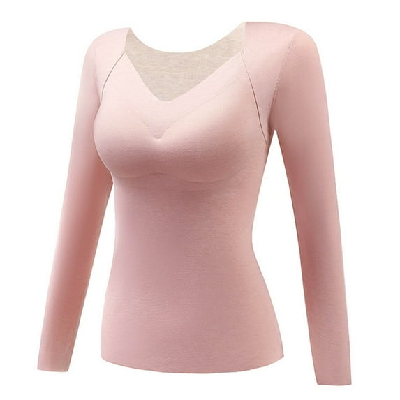 DuoJiaJ Women's Thermal Underwear Brushed Long Underwear Set Cold Weather Pajama Tops Women's Thermal Underwear Set -Lined Pink M