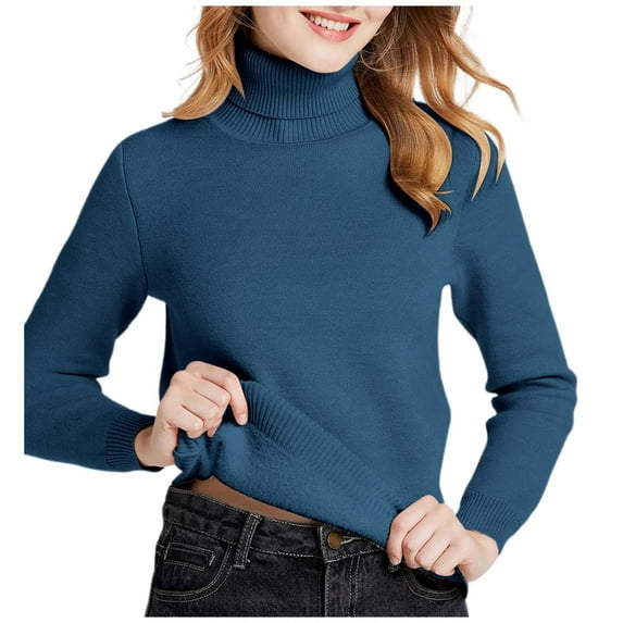 DuoJiaJ Women's Thickened Fleece Turtleneck Sweater Warm Blend Top For Fall And Winter Womens Thermal Underwear Blue XL