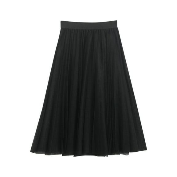 DuoJiaJ Women's Tulle Skirts A-Line Knee Length Mesh Pleated Skirt High Waist Midi Vintage Skirts,Black One Size