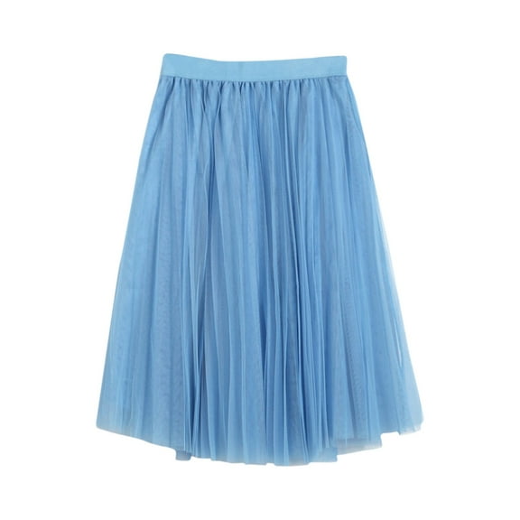 DuoJiaJ Women's Tulle Skirts A-Line Knee Length Mesh Pleated Skirt High Waist Midi Vintage Skirts,Blue One Size