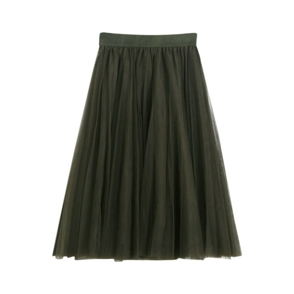 DuoJiaJ Women's Tulle Skirts A-Line Knee Length Mesh Pleated Skirt High Waist Midi Vintage Skirts,Green One Size