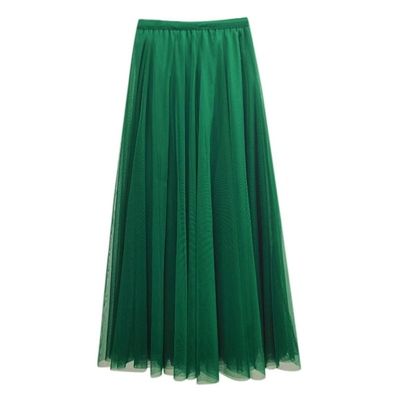 DuoJiaJ Women's Tulle Skirts A-Line Mesh Pleated Elastic Skirts Solid Color Casual Skirt,Green S