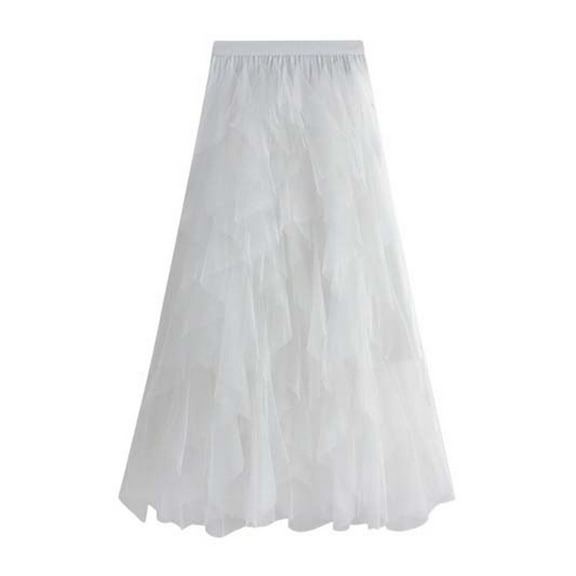DuoJiaJ Women's Tulle Skirts Pleated High Waist Mesh A-Line Skirt,White One Size