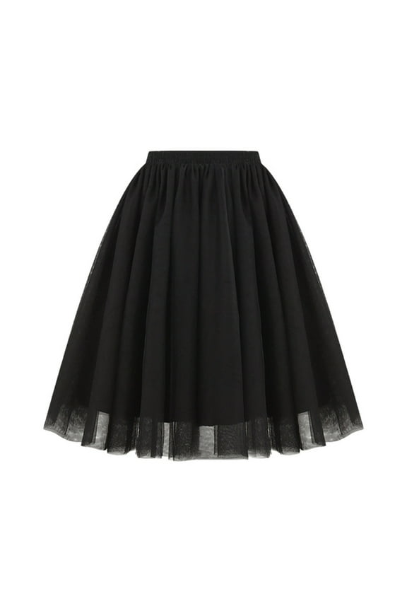 Women's Tutu Skirts A-Line Pleated Knee Length Mesh Skirt Tulle Adults Dacing Skirt,Black S