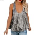 thumbnail image 1 of DuoJiaJ Women's U Neck Sequined Sleeveless Summer Casual Loose Versatile High End Women's Vest Camisole Women's Casual Vest Gray S, 1 of 3
