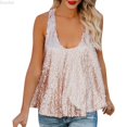 thumbnail image 1 of DuoJiaJ Women's U Neck Sequined Sleeveless Summer Casual Loose Versatile High End Women's Vest Camisole Women's Casual Vest Pink XL, 1 of 3