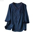 thumbnail image 1 of DuoJiaJ Women's V-Neck 3/4 Sleeve Top,Chinese Embroidery Retro Casual Blouse,XXXL/6, 1 of 5