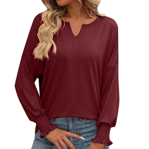 DuoJiaJ Women's V Neck Batwing Sleeve T Shirt Casual Comfortable Top For Home Outdoor Women’s Wrinkle-Free Button-Down Shirts Red