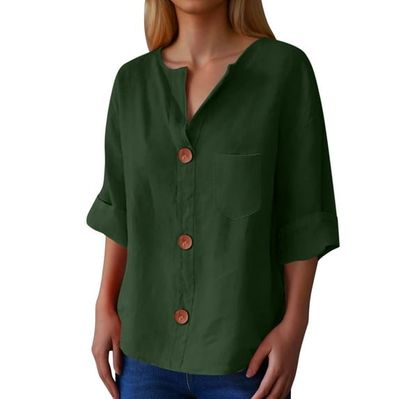 DuoJiaJ Women's V Neck Button Down Shirt Casual Blouse For Daily Wear And Vacation Comfortable Tops With Classic Design Perfect For Spring Women's Short Sleeve Shirts Green XXXXXL