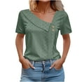 thumbnail image 1 of DuoJiaJ Women's V Neck Button Solid Color Loose Short Sleeved T Shirt Women’s Boho Flowy Summer Tops Green, 1 of 4