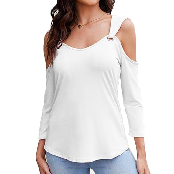 DuoJiaJ Women's V Neck Sleeve Shirts Cold Shoulder Tops Basic Summer Tees Women’s Summer Tops White