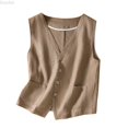 thumbnail image 1 of DuoJiaJ Women's V-Neck Sleeveless Linen Vest,Loose Casual Sleeveless Jacket,XL, 1 of 5