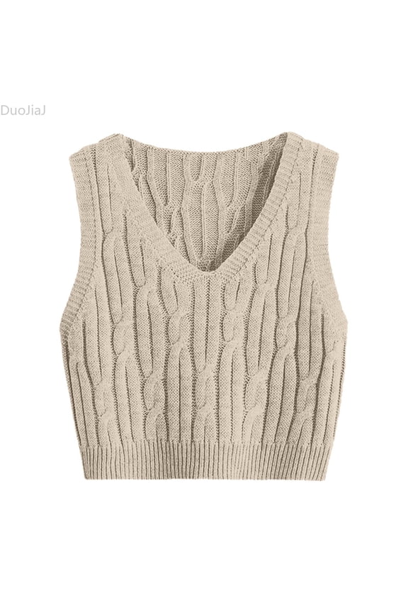 Women's V-Neck Sleeveless Sweater Vest,Cable Knit Loose Casual Pullover,L