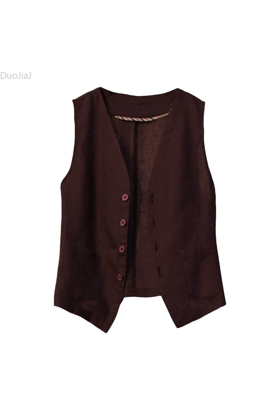Women's V-Neck Sleeveless Vest,Lapel Pocket Spring Summer Cardigan,M