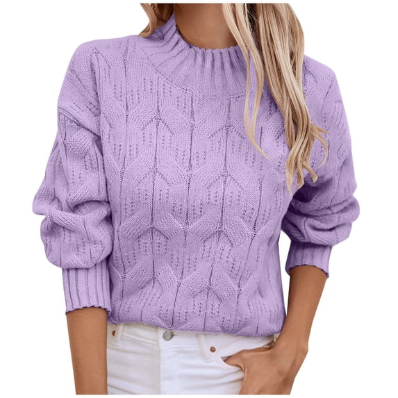 DuoJiaJ Women's Warm Sweaters Soft Knit Pullover Tops Knit Sweater 2025 Crewneck Knitwear Long Sleeve Sweater Teacher Sweater Purple L
